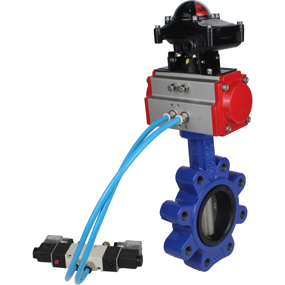 Vanne papillon d'eau Elephant WBV1631E-2W-Fb-H, matériau du corps - fonte QT450, matériau du disque - acier inoxydable AISI 304, joint - EPDM, actionneur pneumatique PA-SA avec ressorts de rappel, 4V320-08 220V, BKV APL-210N