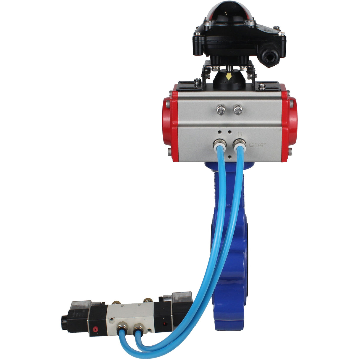 Vanne papillon d'eau Elephant WBV1631N-2W-Fb-H, matériau du corps - fonte QT450, matériau du disque - acier inoxydable AISI 304, joint - NBR, actionneur pneumatique PA-SA avec ressorts de rappel, 4V320-10 220V, BKV APL-210N