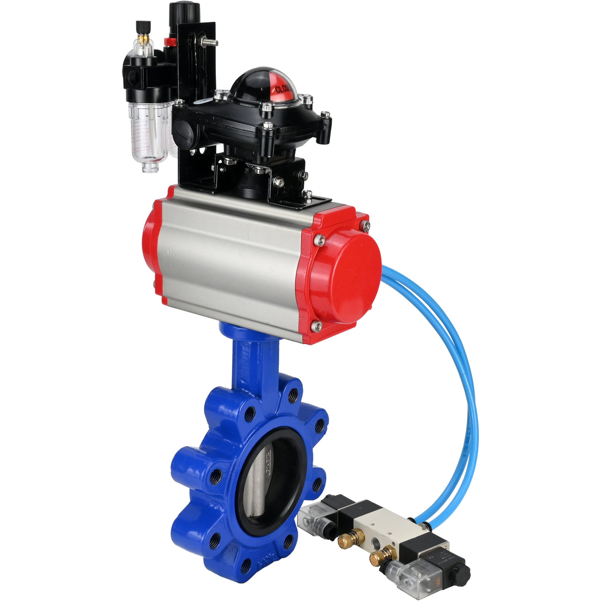 Vanne papillon d'eau Elephant WBV1631E-2W-Fb-H, matériau du corps - fonte QT450, matériau du disque - acier inoxydable AISI 304, joint - EPDM, actionneur pneumatique PA-SA avec ressorts de rappel, 4V320-08 220V, BKV APL-210N BPV AFC2000