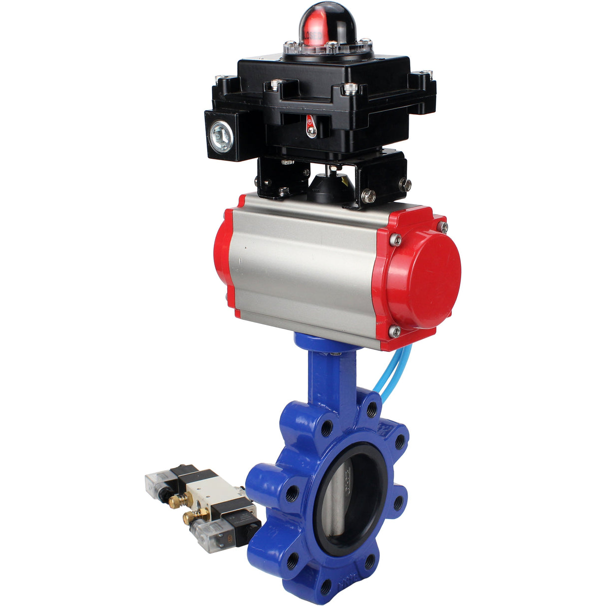 Vanne papillon d'eau Elephant WBV1631N-2W-Fb-H, matériau du corps - fonte QT450, matériau du disque - acier inoxydable AISI 304, joint - NBR, actionneur pneumatique PA-SA avec ressorts de rappel, 4V320-08 220V, BKV APL-410N EX