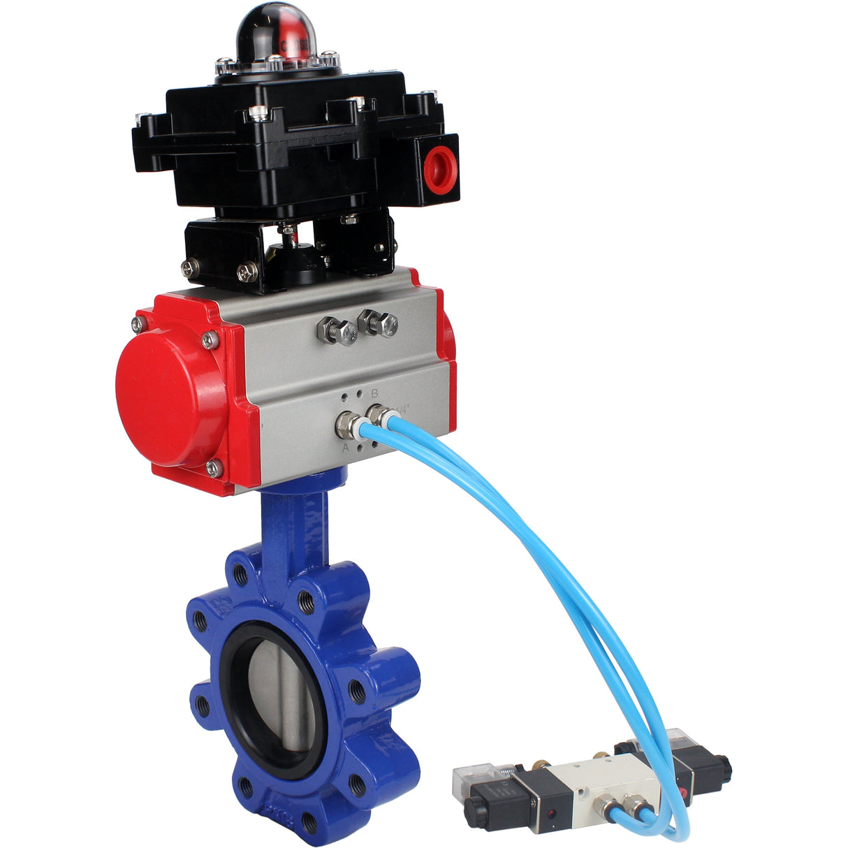 Vanne papillon d'eau Elephant WBV1631E-2W-Fb-H, matériau du corps - fonte QT450, matériau du disque - acier inoxydable AISI 304, joint - EPDM, actionneur pneumatique PA-SA avec ressorts de rappel, 4V320-08 220V, BKV APL-410N EX