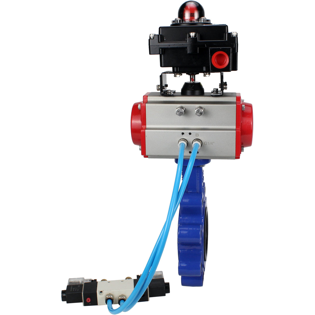 Vanne papillon d'eau Elephant WBV1631E-2W-Fb-H, matériau du corps - fonte QT450, matériau du disque - acier inoxydable AISI 304, joint - EPDM, actionneur pneumatique PA-SA avec ressorts de rappel, 4V320-10 220V, BKV APL-410N EX