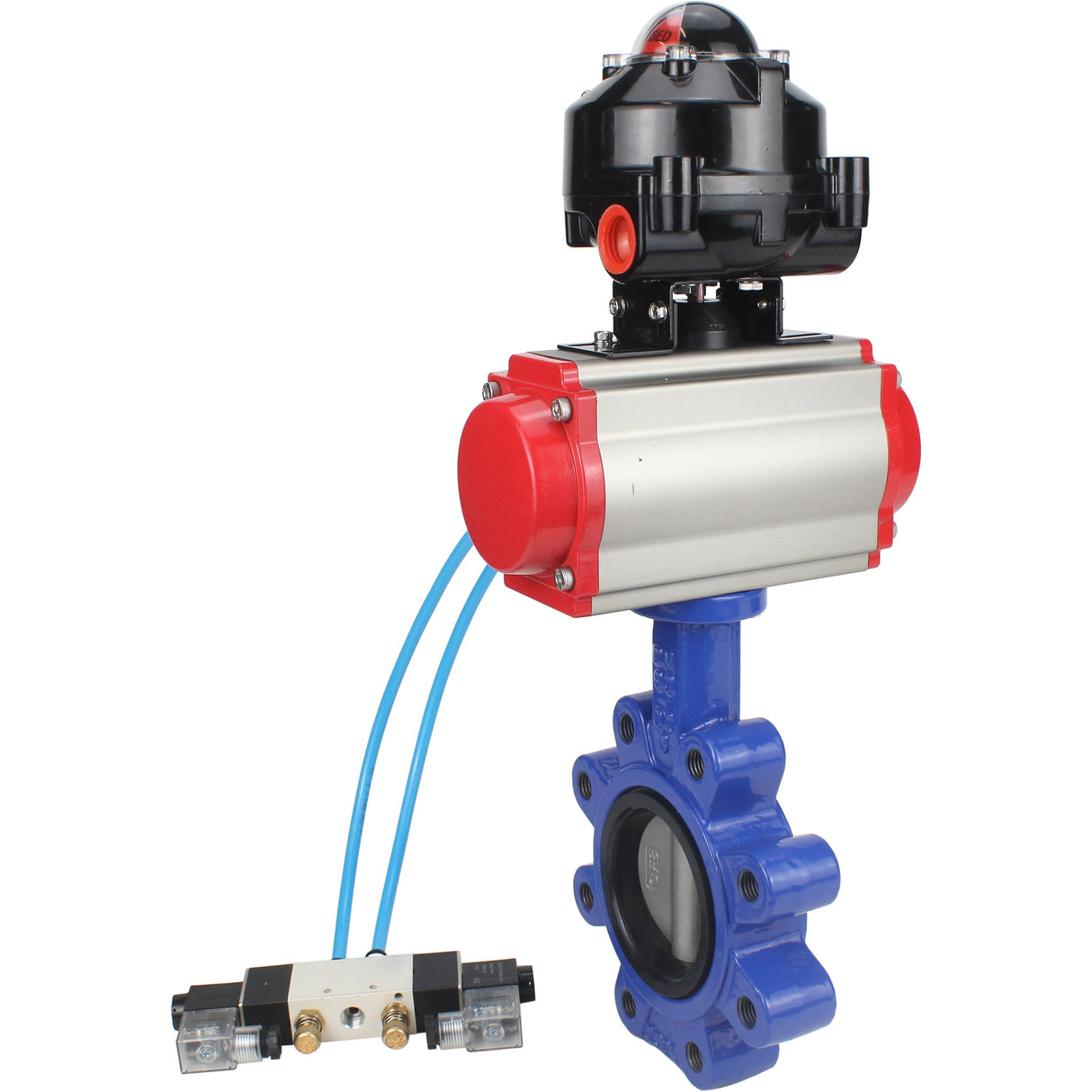 Vanne papillon d'eau Elephant WBV1631E-2W-Fb-H, matériau du corps - fonte QT450, matériau du disque - acier inoxydable AISI 304, joint - EPDM, actionneur pneumatique PA-SA avec ressorts de rappel, 4V320-10 220V, BKV APL-510N EX