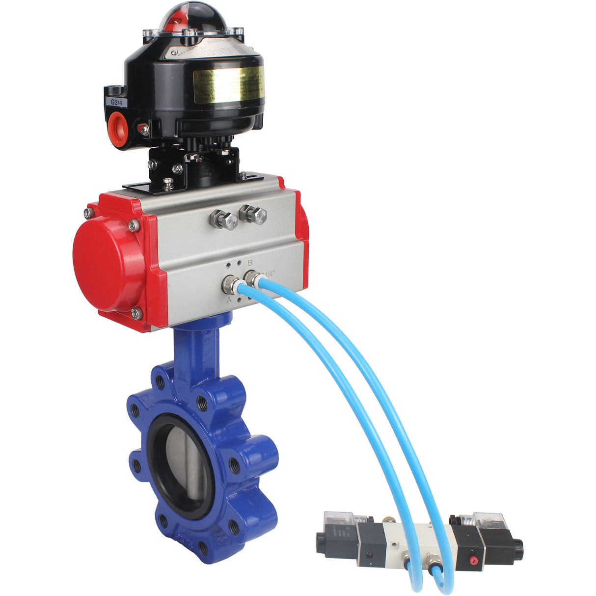 Vanne papillon d'eau Elephant WBV1631E-2W-Fb-H, matériau du corps - fonte QT450, matériau du disque - acier inoxydable AISI 304, joint - EPDM, actionneur pneumatique PA-SA avec ressorts de rappel, 4V320-08 220V, BKV APL-510N EX