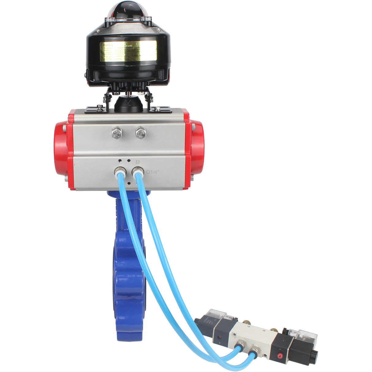 Vanne papillon d'eau Elephant WBV1631E-2W-Fb-H, matériau du corps - fonte QT450, matériau du disque - acier inoxydable AISI 304, joint - EPDM, actionneur pneumatique PA-SA avec ressorts de rappel, 4V320-08 220V, BKV APL-510N EX