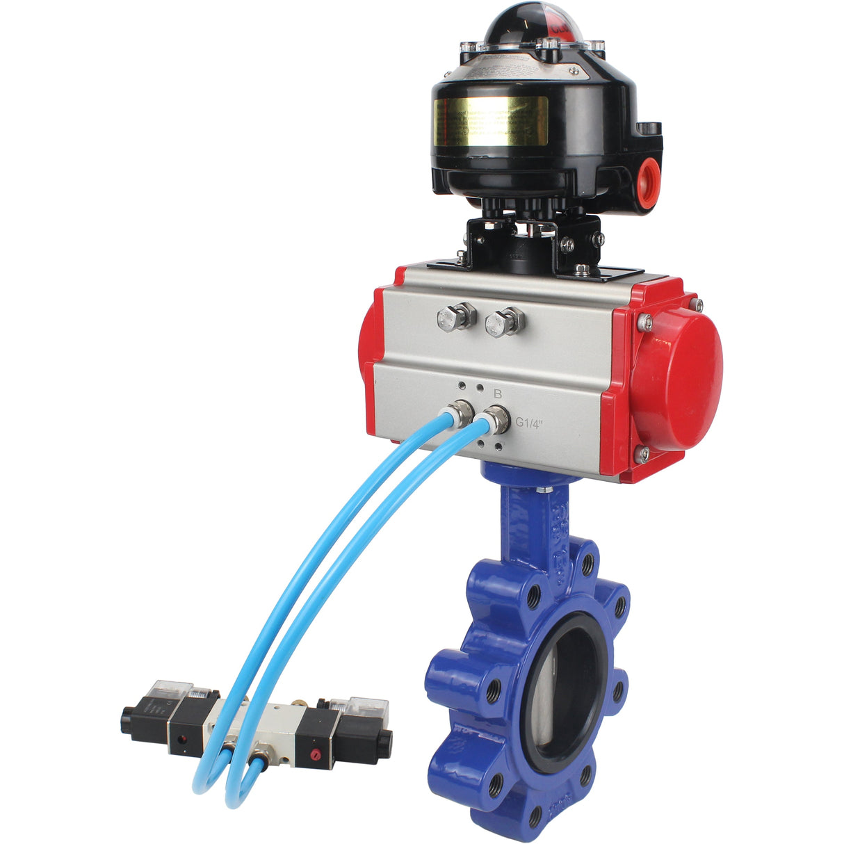 Vanne papillon d'eau Elephant WBV1631E-2W-Fb-H, matériau du corps - fonte QT450, matériau du disque - acier inoxydable AISI 304, joint - EPDM, actionneur pneumatique PA-SA avec ressorts de rappel, 4V320-10 220V, BKV APL-510N EX