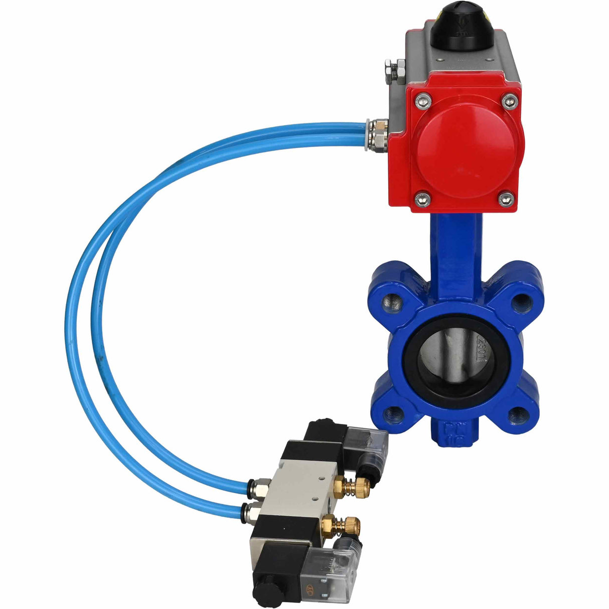 Vanne papillon d'eau Elephant WBV1631N-2W-Fb-H, matériau du corps - fonte QT450, matériau du disque - acier inoxydable AISI 304, joint - NBR, avec actionneur pneumatique double effet PA-DA, 4V320-08 220V