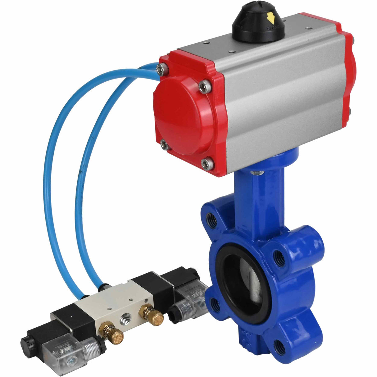 Vanne papillon d'eau Elephant WBV1631N-2W-Fb-H, matériau du corps - fonte QT450, matériau du disque - acier inoxydable AISI 304, joint - NBR, avec actionneur pneumatique double effet PA-DA, 4V320-10 220V