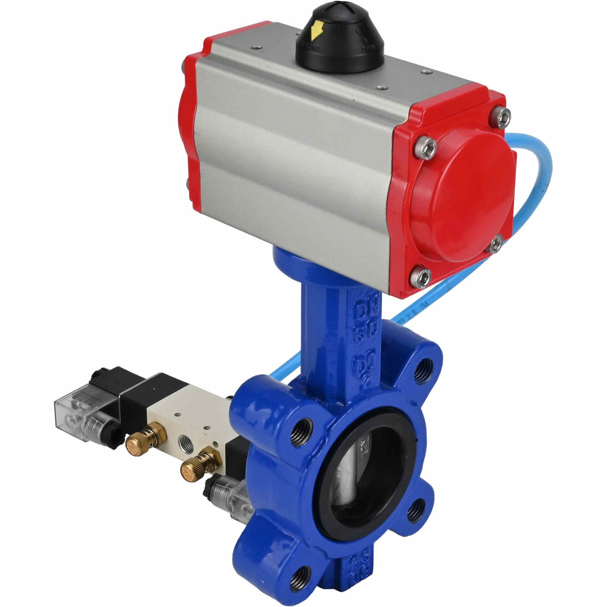 Vanne papillon d'eau Elephant WBV1631N-2W-Fb-H, matériau du corps - fonte QT450, matériau du disque - acier inoxydable AISI 304, joint - NBR, actionneur pneumatique PA-SA avec ressorts de rappel, 4V320-08 220V