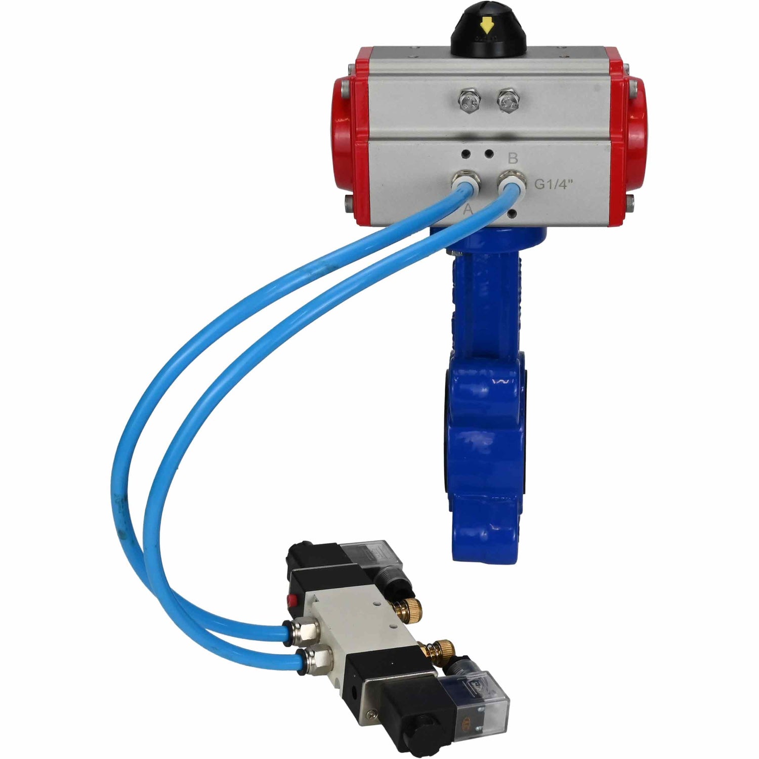 Vanne papillon d'eau Elephant WBV1631N-2W-Fb-H, matériau du corps - fonte QT450, matériau du disque - acier inoxydable AISI 304, joint - NBR, avec actionneur pneumatique double effet PA-DA, 4V320-10 220V