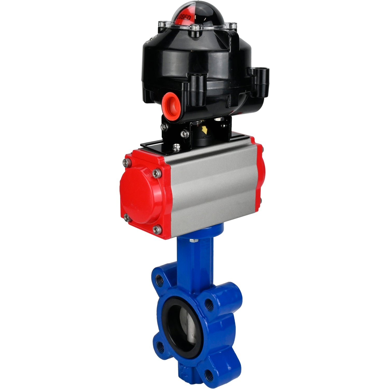 Vanne papillon d'eau Elephant WBV1631E-2W-Fb-H, matériau du corps - fonte QT450, matériau du disque - acier inoxydable AISI 304, joint - EPDM, avec actionneur pneumatique double effet PA-DA, BKV APL-510N EX