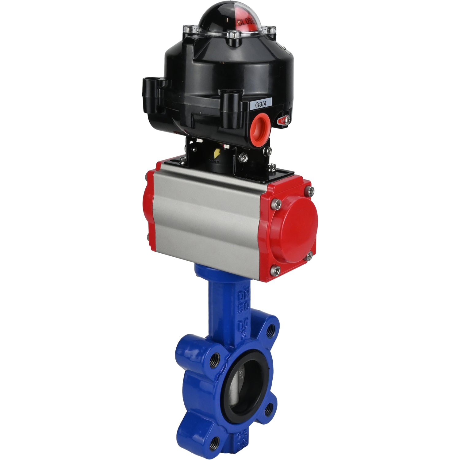 Vanne papillon d'eau Elephant WBV1631N-2W-Fb-H, matériau du corps - fonte QT450, matériau du disque - acier inoxydable AISI 304, joint - NBR, avec actionneur pneumatique double effet PA-DA, BKV APL-510N EX