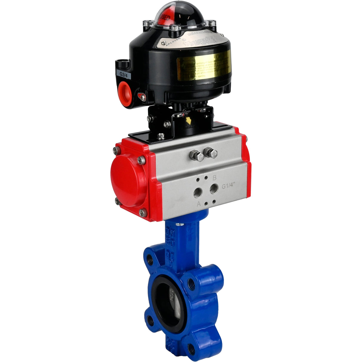 Vanne papillon d'eau Elephant WBV1631E-2W-Fb-H, matériau du corps - fonte QT450, matériau du disque - acier inoxydable AISI 304, joint - EPDM, avec actionneur pneumatique double effet PA-DA, BKV APL-510N EX