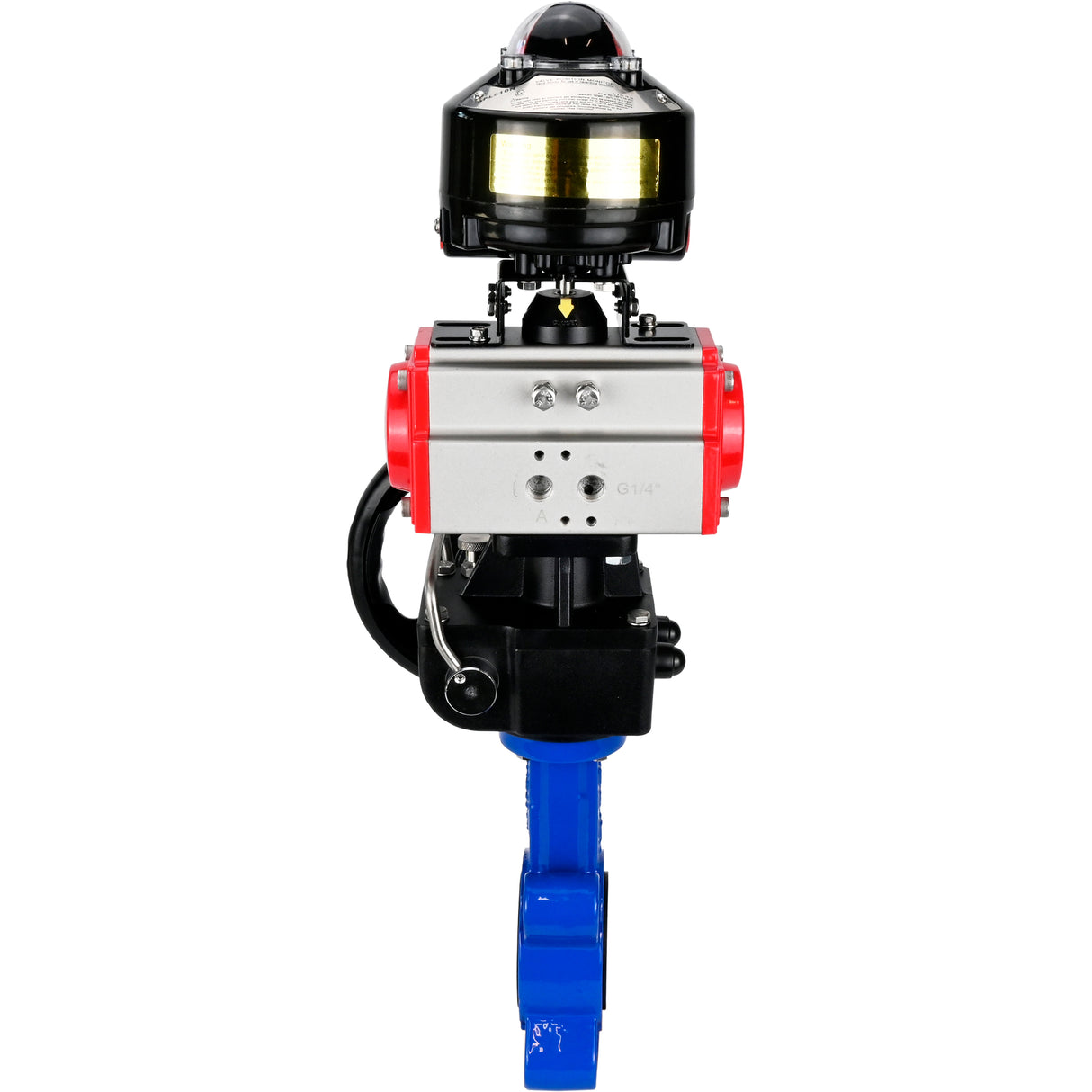 Vanne papillon d'eau Elephant WBV1631N-2W-Fb-H, matériau du corps - fonte QT450, matériau du disque - acier inoxydable AISI 304, joint - NBR, avec actionneur pneumatique double effet PA-DA, volant MON, BKV APL-510N EX