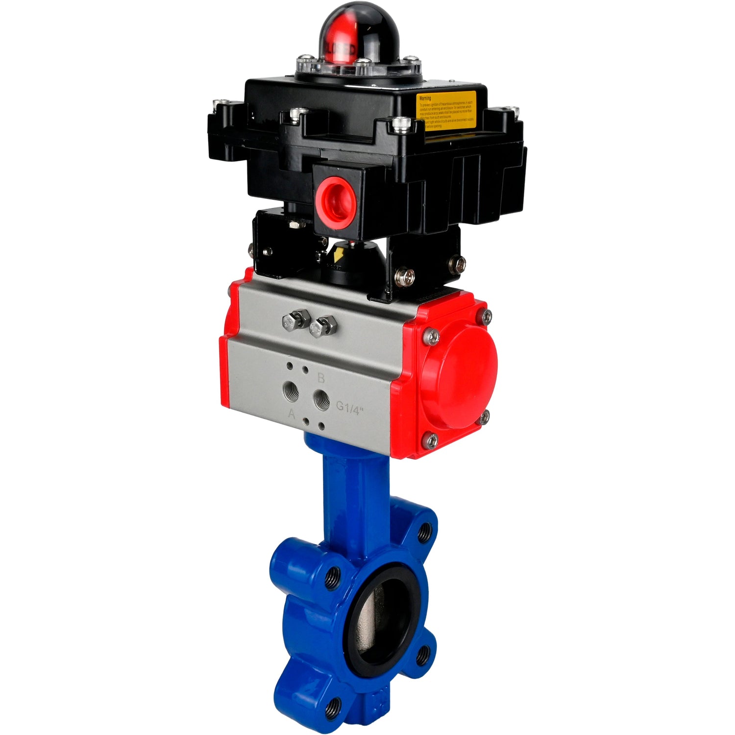 Vanne papillon d'eau Elephant WBV1631E-2W-Fb-H, matériau du corps - fonte QT450, matériau du disque - acier inoxydable AISI 304, joint - EPDM, avec actionneur pneumatique double effet PA-DA, BKV APL-410N EX