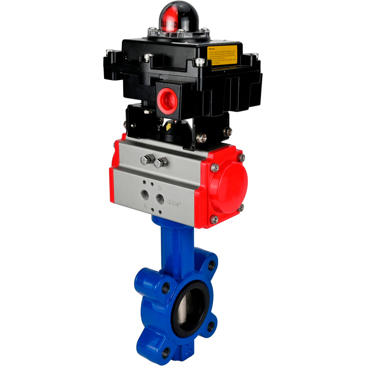 Vanne papillon d'eau Elephant WBV1631N-2W-Fb-H, matériau du corps - fonte QT450, matériau du disque - acier inoxydable AISI 304, joint - NBR, avec actionneur pneumatique double effet PA-DA, BKV APL-410N EX