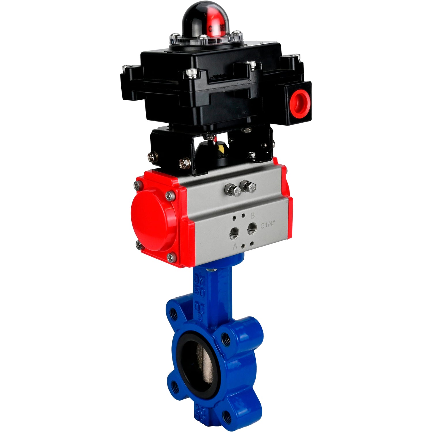 Vanne papillon d'eau Elephant WBV1631N-2W-Fb-H, matériau du corps - fonte QT450, matériau du disque - acier inoxydable AISI 304, joint - NBR, avec actionneur pneumatique double effet PA-DA, BKV APL-410N EX