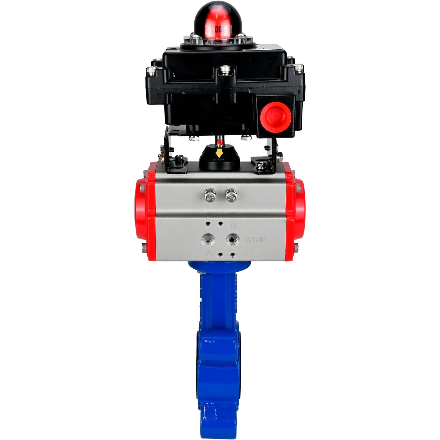 Vanne papillon d'eau Elephant WBV1631N-2W-Fb-H, matériau du corps - fonte QT450, matériau du disque - acier inoxydable AISI 304, joint - NBR, avec actionneur pneumatique double effet PA-DA, BKV APL-410N EX