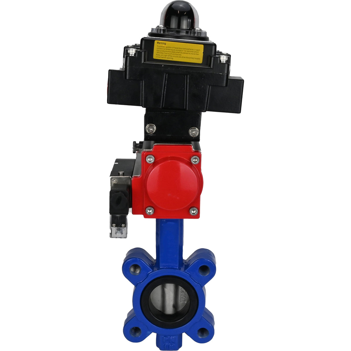 Vanne papillon d'eau Elephant WBV1631E-2W-Fb-H, matériau du corps - fonte QT450, matériau du disque - acier inoxydable AISI 304, joint - EPDM, actionneur pneumatique PA-SA avec ressorts de rappel, 4M310-08 24V, BKV APL-410N EX