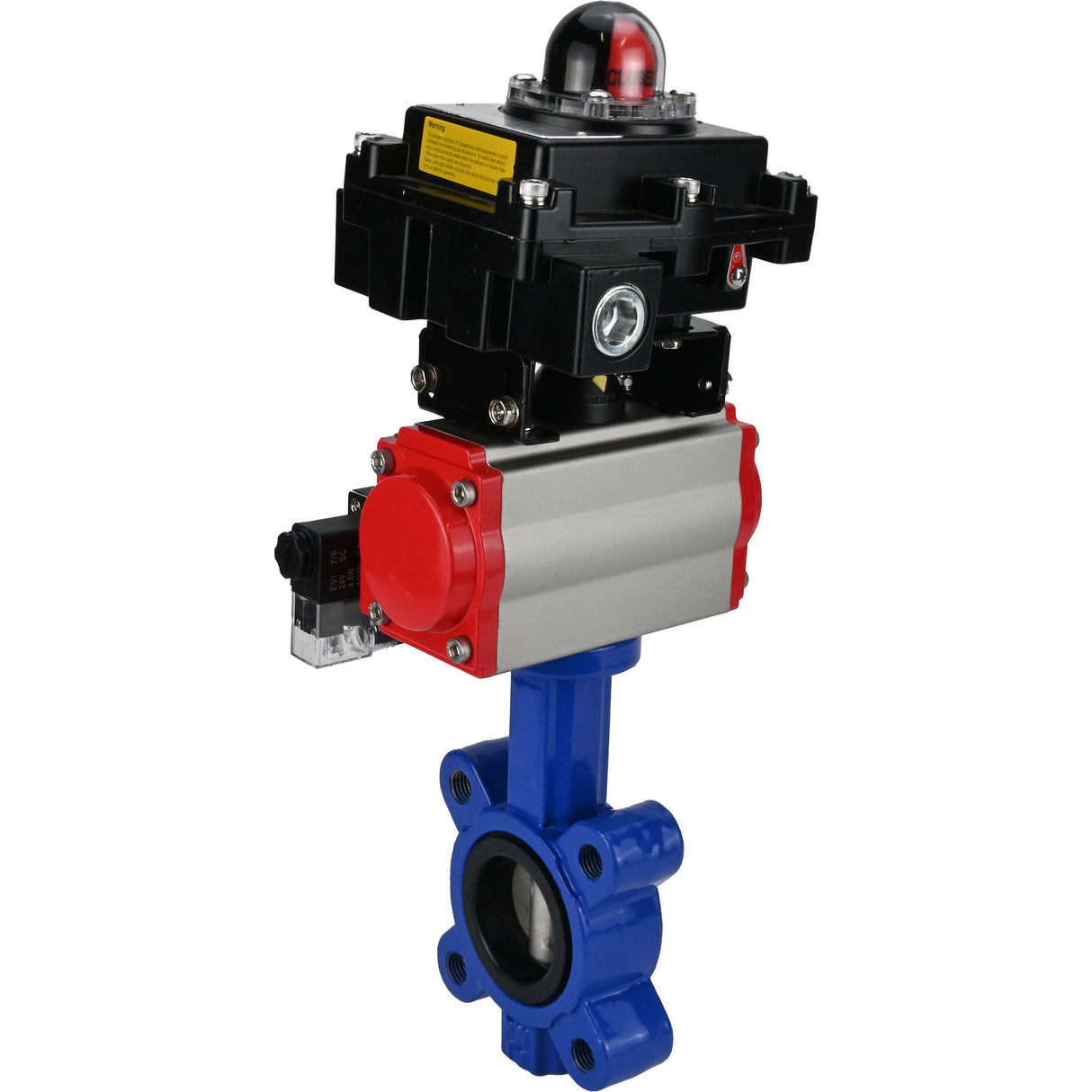 Vanne papillon d'eau Elephant WBV1631E-2W-Fb-H, matériau du corps - fonte QT450, matériau du disque - acier inoxydable AISI 304, joint - EPDM, actionneur pneumatique PA-SA avec ressorts de rappel, 4M310-08 24V, BKV APL-410N EX