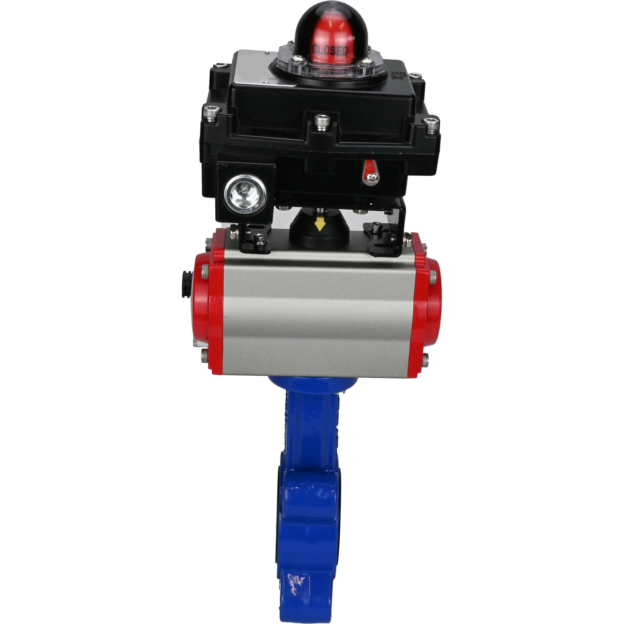 Vanne papillon d'eau Elephant WBV1631E-2W-Fb-H, matériau du corps - fonte QT450, matériau du disque - acier inoxydable AISI 304, joint - EPDM, actionneur pneumatique PA-SA avec ressorts de rappel, 4M310-08 24V, BKV APL-410N EX