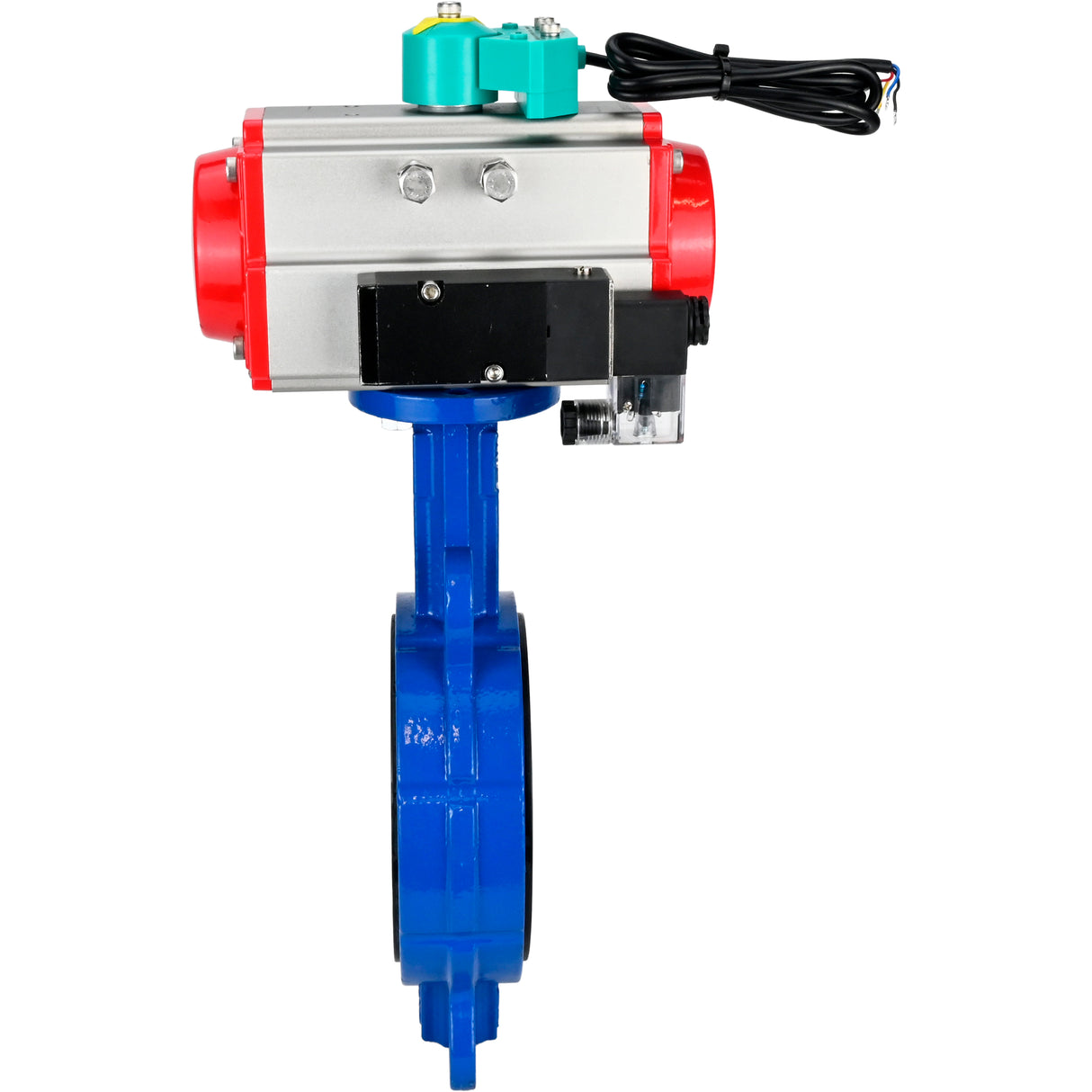 Water Butterfly Valve for abrasive media Elephant WBV1632E-2W-Fb-H DN40-200 16 bar body - QT450 cast iron, disc - 316L stainless steel, seal - EPDM, with pneumatic actuator PA-DA-XXX, pneumatic distributor 4M310-08 NAMUR 24V and ALS200D magnetic switch