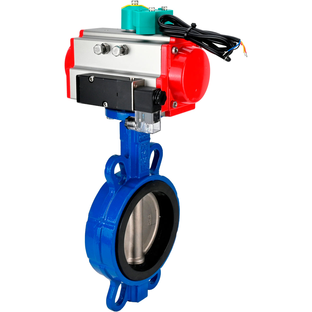 Water Butterfly Valve for abrasive media Elephant WBV1632E-2W-Fb-H DN40-200 16 bar body - QT450 cast iron, disc - 316L stainless steel, seal - EPDM, with pneumatic actuator PA-DA-XXX, pneumatic distributor 4M310-08 NAMUR 24V and ALS200D magnetic switch