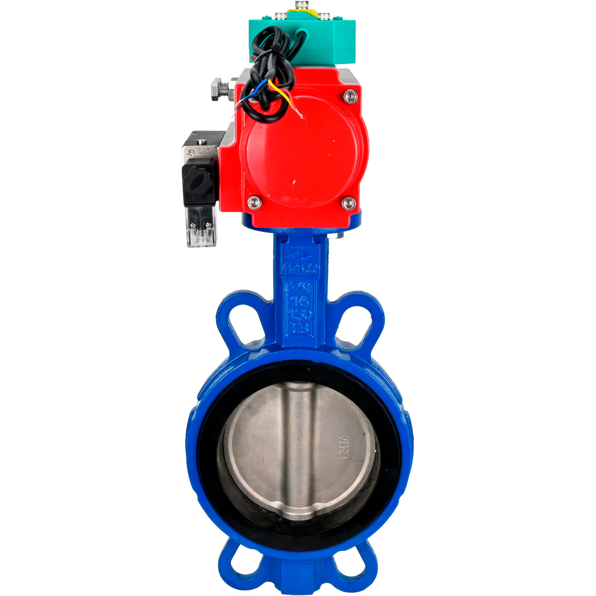 Water Butterfly Valve for abrasive media Elephant WBV1632E-2W-Fb-H DN40-200 16 bar body - QT450 cast iron, disc - 316L stainless steel, seal - EPDM, with pneumatic actuator PA-DA-XXX, pneumatic distributor 4M310-08 NAMUR 24V and ALS200D magnetic switch