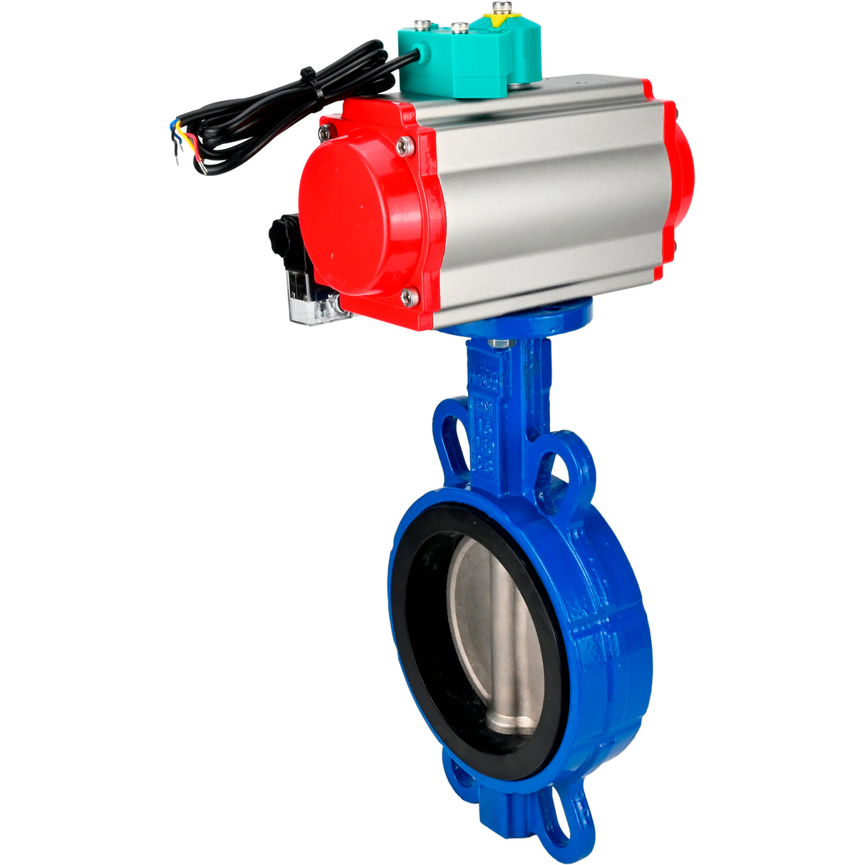 Water Butterfly Valve for abrasive media Elephant WBV1632E-2W-Fb-H DN40-200 16 bar body - QT450 cast iron, disc - 316L stainless steel, seal - EPDM, with pneumatic actuator PA-DA-XXX, pneumatic distributor 4M310-08 NAMUR 24V and ALS200D magnetic switch