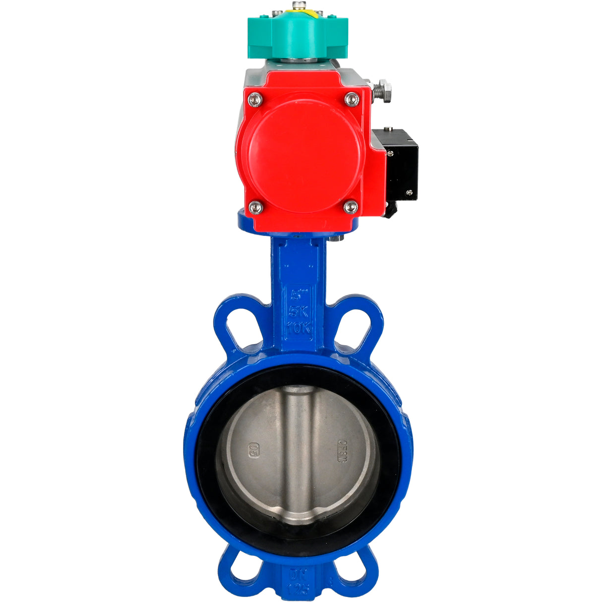 Water Butterfly Valve for abrasive media Elephant WBV1632E-2W-Fb-H DN40-200 16 bar body - QT450 cast iron, disc - 316L stainless steel, seal - EPDM, with pneumatic actuator PA-DA-XXX, pneumatic distributor 4M310-08 NAMUR 24V and ALS200D magnetic switch