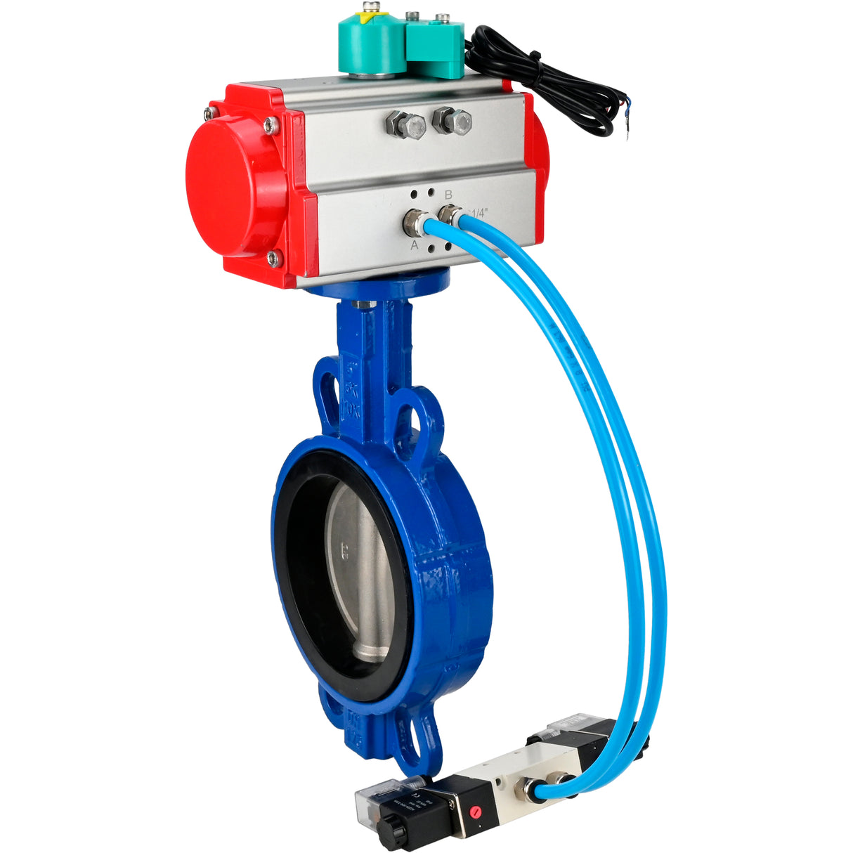 Water Butterfly Valve for abrasive media Elephant WBV1632E-2W-Fb-H DN40-200 16 bar body - QT450 cast iron, disc - 316L stainless steel, seal - EPDM, with pneumatic actuator PA-DA-XXX, pneumatic distributor 4V320-10 220V and ALS200D magnetic switch