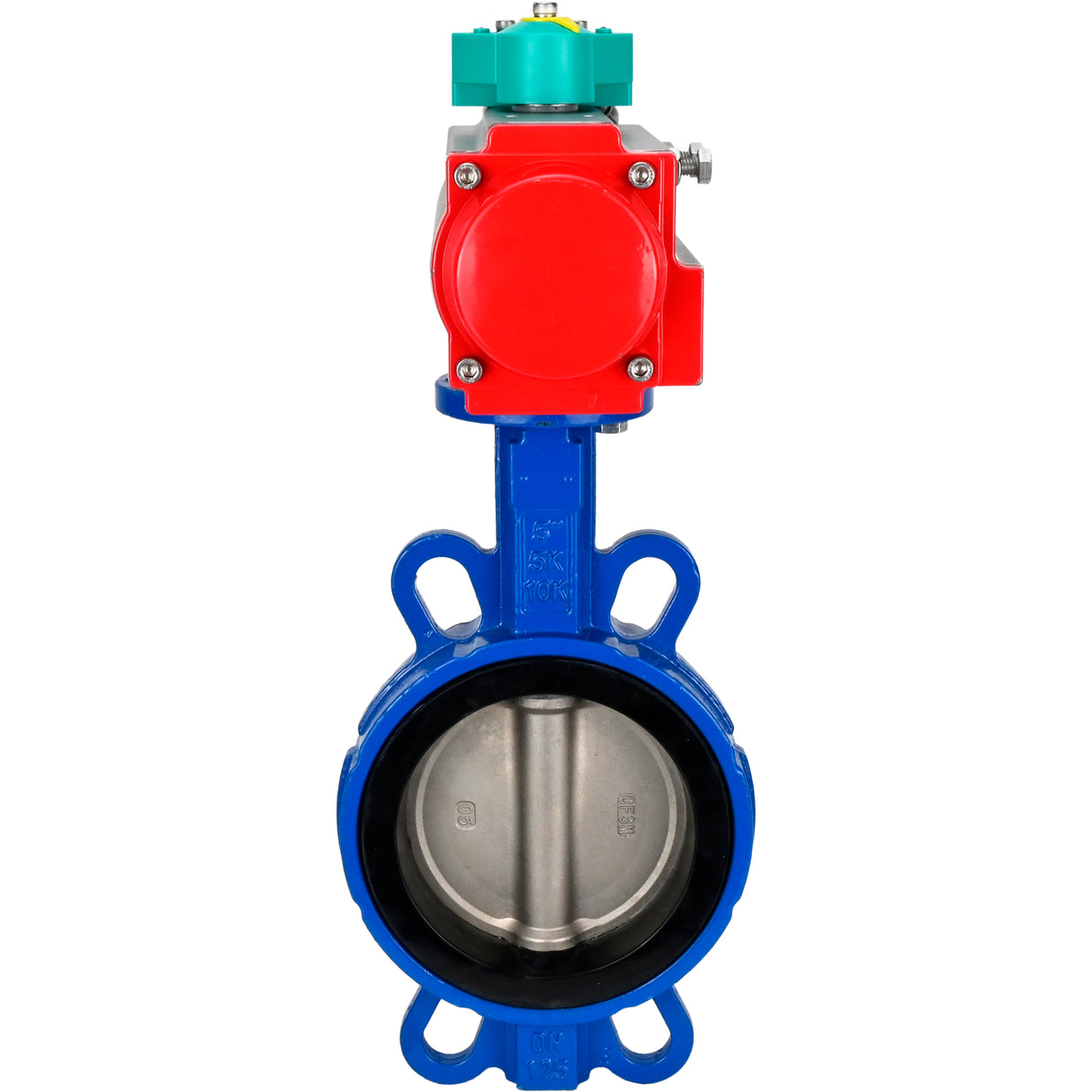 Water Butterfly Valve for abrasive media Elephant WBV1632E-2W-Fb-H DN40-200 16 bar body - QT450 cast iron, disc - 316L stainless steel, seal - EPDM, with pneumatic drive PA-DA-XXX and ALS200D magnetic switch