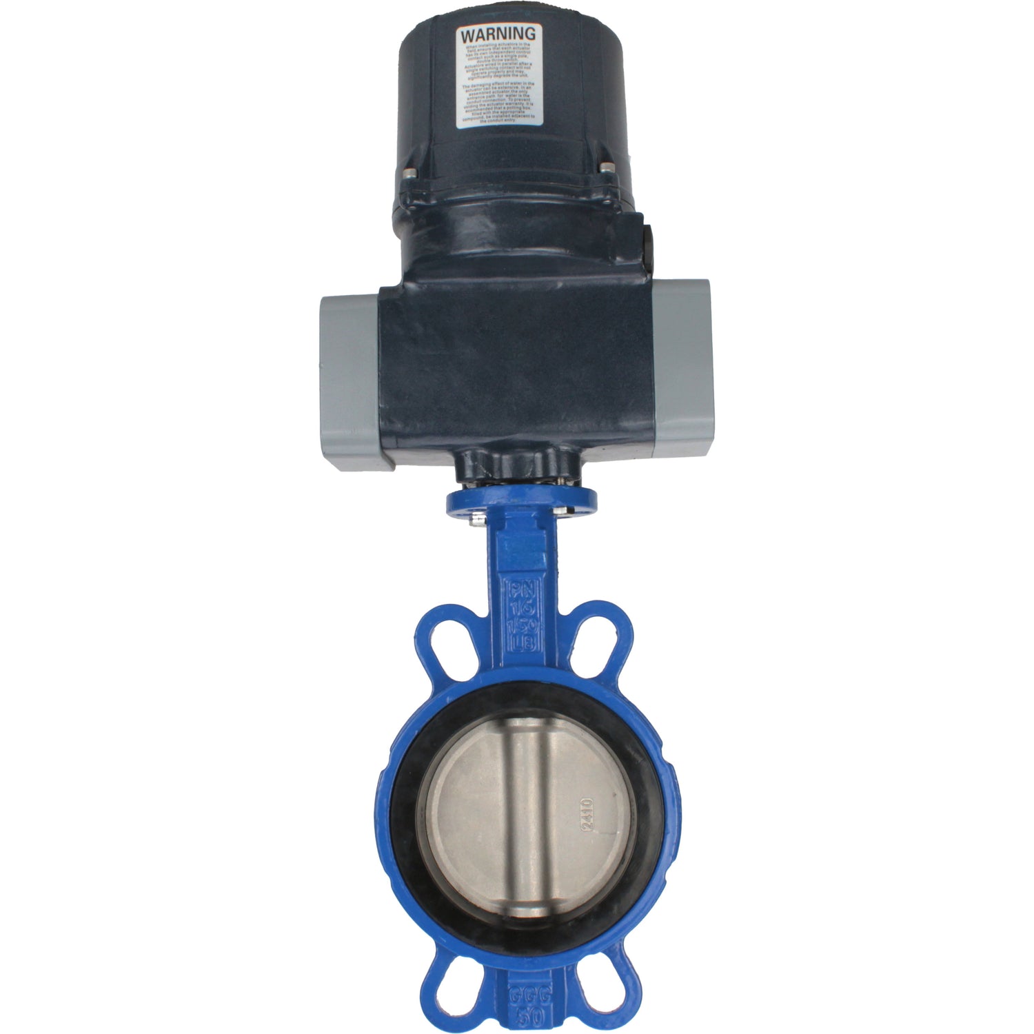 Butterfly valves for abrasive media Elephant WBV1632E-2W-Fb-H interflanged, body - cast iron QT450, disc - stainless steel 316L, seal - EPDM, with electric quarter turn actuator Elephant QTSA-N-EM-O0-220VAC