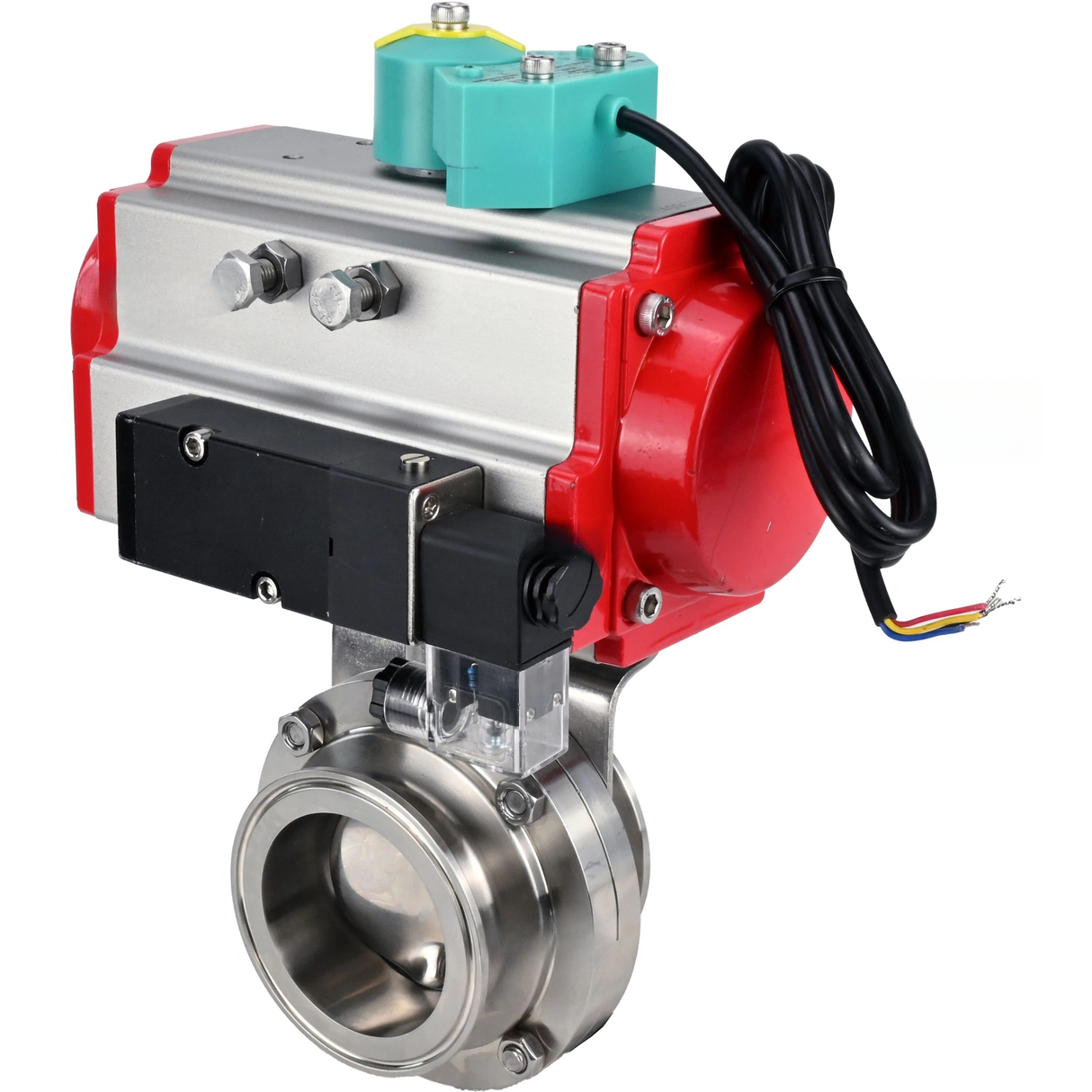 Water Butterfly Valve clamp Elephant WBV3131E-2W-C-H DN15-100 10 bar body - food-grade stainless steel 304, seal - EPDM, with pneumatic actuator PA-DA-XXX, pneumatic distributor 4M310-08 NAMUR 24V and ALS200D magnetic switch