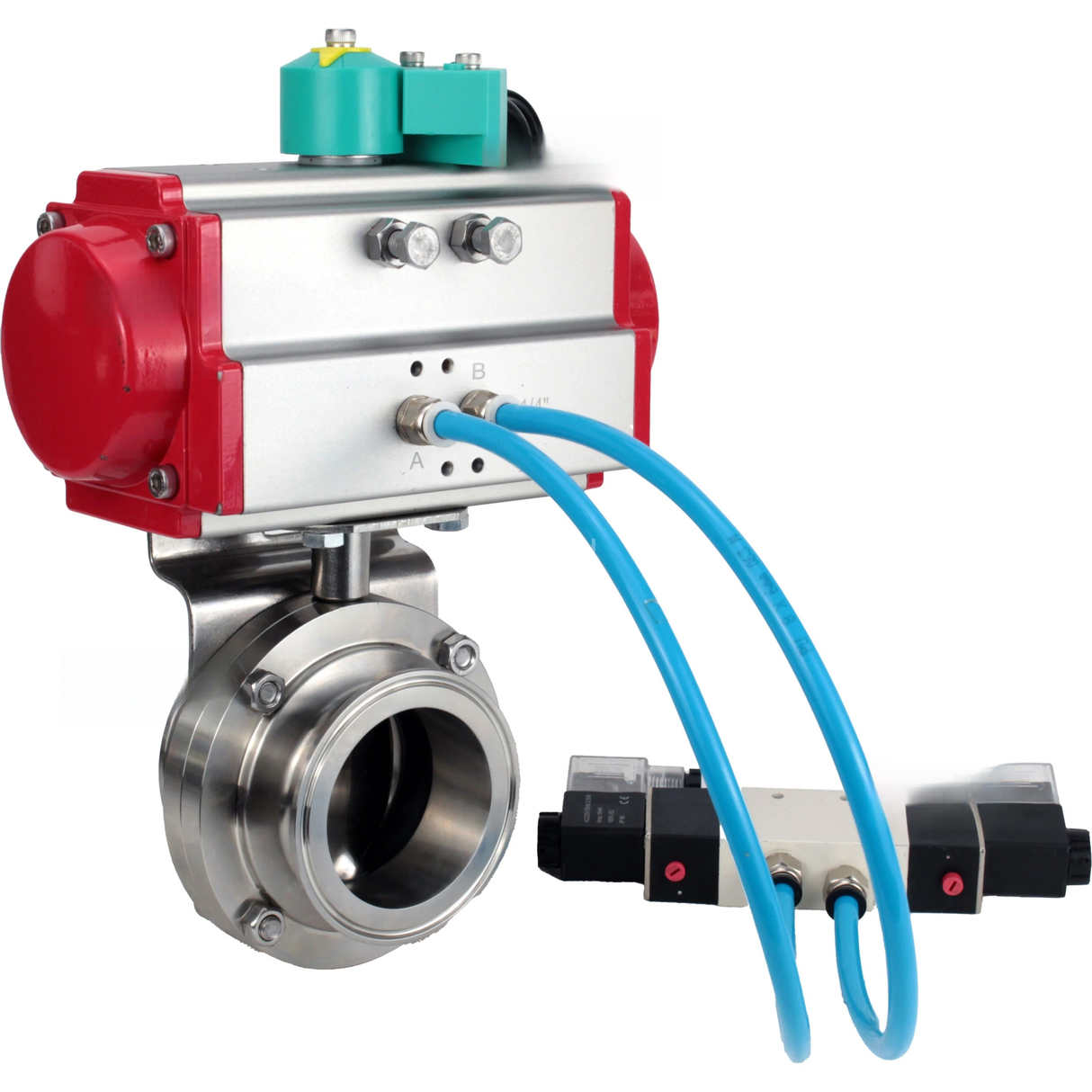 Water Butterfly Valve clamp Elephant WBV3131S-2W-C-H DN15-100 10 bar body - food-grade stainless steel 304, seal - Silicon, with pneumatic actuator PA-DA-XXX, pneumatic distributor 4V320-08 220V and ALS200D magnetic switch