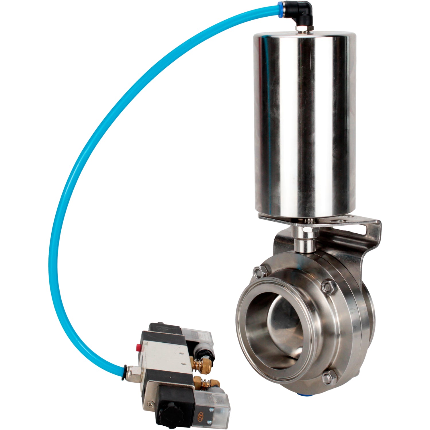 Water Butterfly valves Elephant WBV3131E-2W-C-H, body material - stainless steel AISI 304, seal - EPDM, with pneumatic actuator PA-SA-85, pneumatic distributor 4V320-10 220V