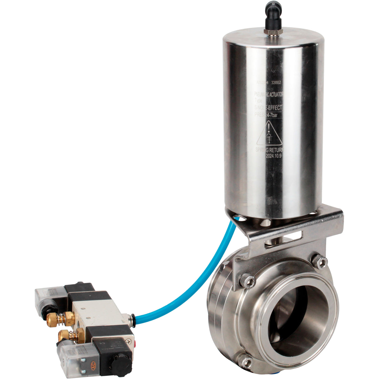 Water Butterfly valves Elephant WBV3131E-2W-C-H, body material - stainless steel AISI 304, seal - EPDM, with pneumatic actuator PA-SA-85, pneumatic distributor 4V320-10 220V