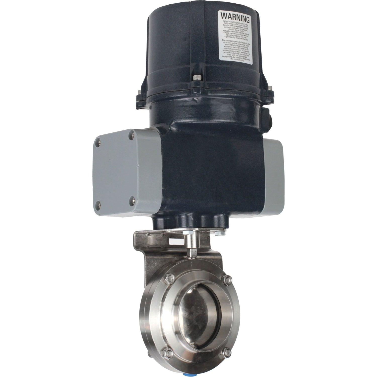 Butterfly valves Elephant WBV3131E-2W-C-H clumpy, body - food grade stainless steel AISI 304, disc - stainless steel AISI 304, seal - EPDM, with electric quarter turn actuator Elephant QTSA-N-EM-O0-220VAC