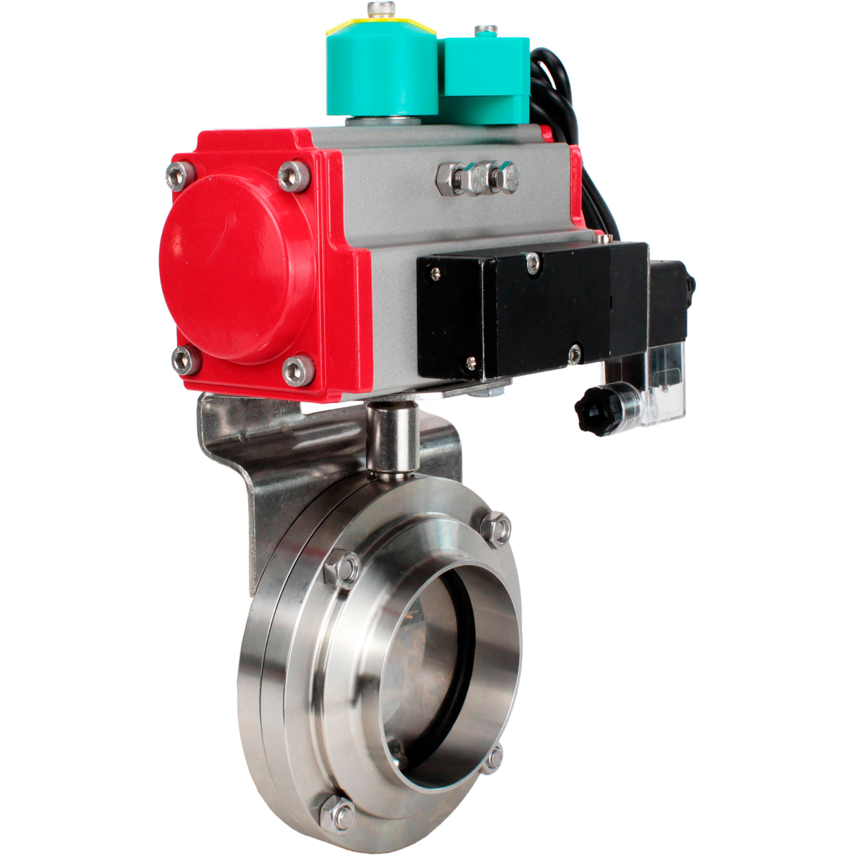 Disc rotary valves Elephant WBV3131E-2W-T-H DN15-100 10 bar threaded, food-grade stainless steel 304, seal - EPDM, with pneumatic actuator PA-DA-XXX, pneumatic distributor 4M310-08 NAMUR 24V and ALS200D magnetic switch
