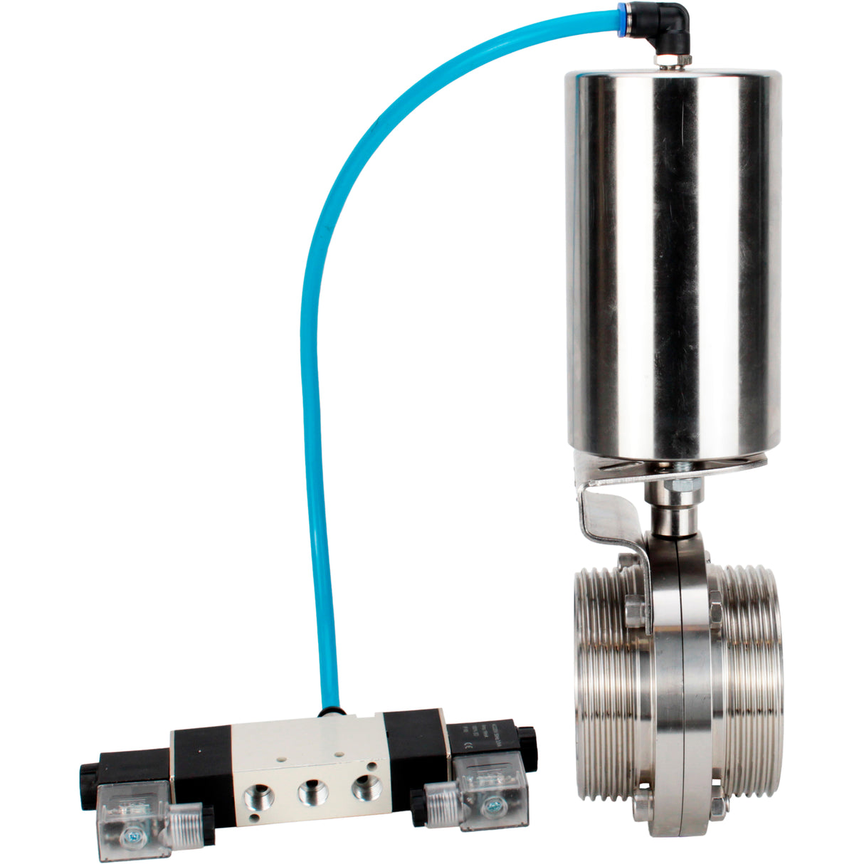 Water Butterfly valves Elephant WBV3131E-2W-T-H, body material - stainless steel AISI 304, seal - EPDM, with pneumatic actuator PA-SA-85, pneumatic distributor 4V320-10 220V