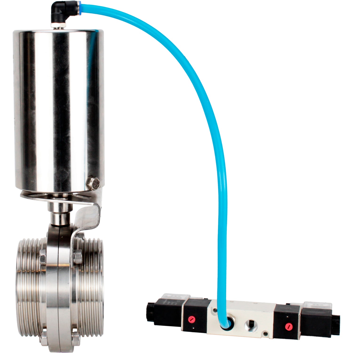 Water Butterfly valves Elephant WBV3131E-2W-T-H, body material - stainless steel AISI 304, seal - EPDM, with pneumatic actuator PA-SA-85, pneumatic distributor 4V320-10 220V