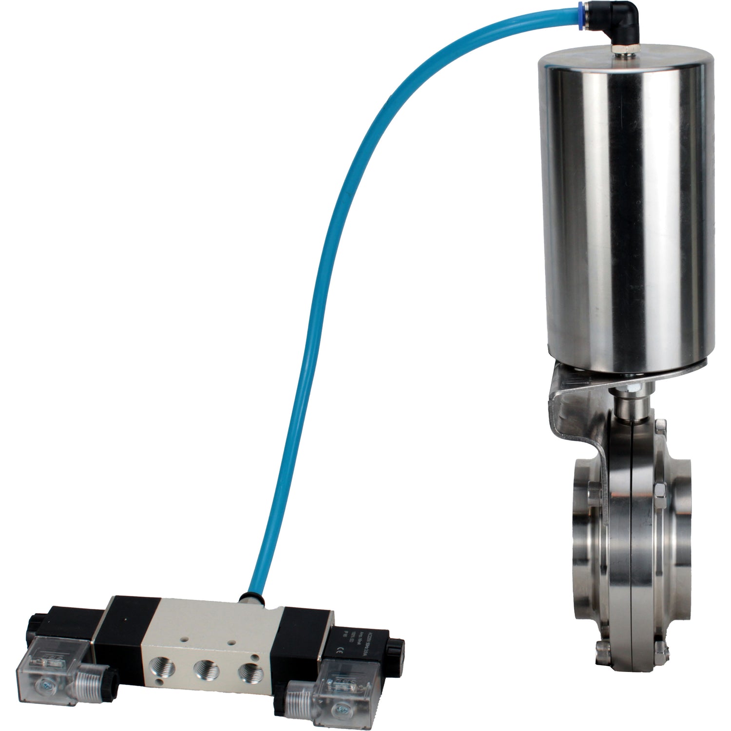 Water Butterfly valves Elephant WBV3131S-2W-W-H, body material - stainless steel AISI 304, seal - Silicon, with pneumatic actuator PA-SA-85, pneumatic distributor 4V320-10 220V