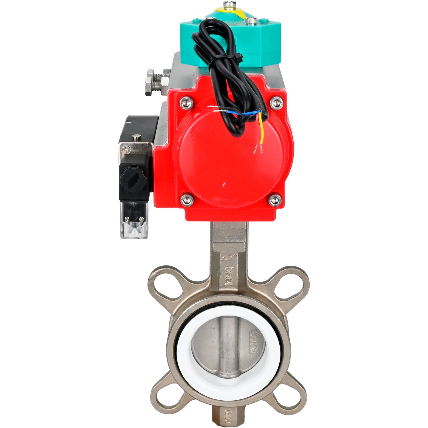 Disc rotary valves Elephant WBV3131P-2W-Fb-H DN50-250 16 bar body - 304 stainless steel, disc - 304 stainless steel, seal - PTFE, with pneumatic actuator PA-DA-XXX, pneumatic distributor 4M310-08 NAMUR 24V and ALS200D magnetic switch