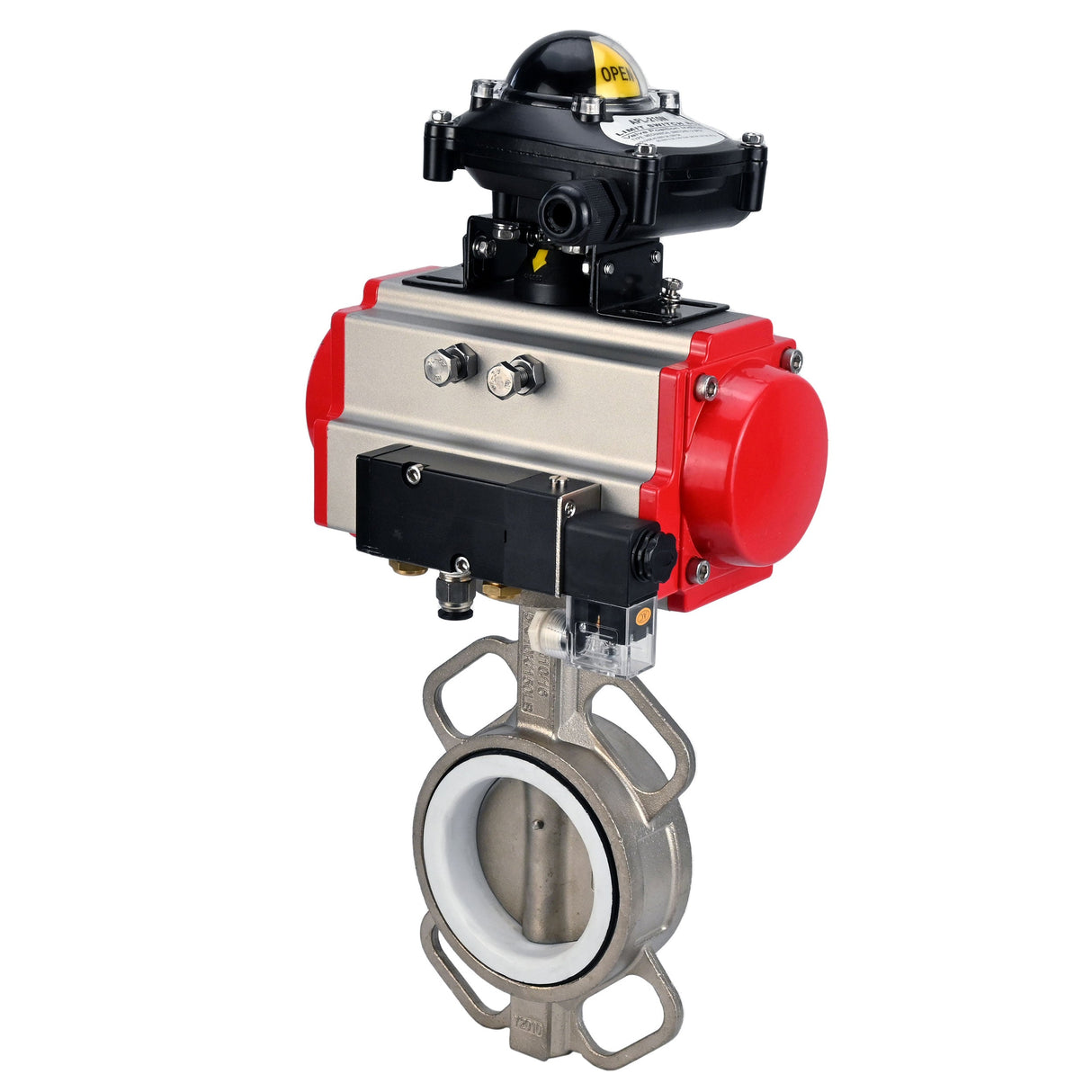 Vanne papillon d'eau Elephant 316l-316l-ptfe-da-4m310-110/220-apl210n, matériau du corps - acier inoxydable AISI 316L, matériau du disque - acier inoxydable AISI 316L, joint - PTFE, actionné par actionneur pneumatique