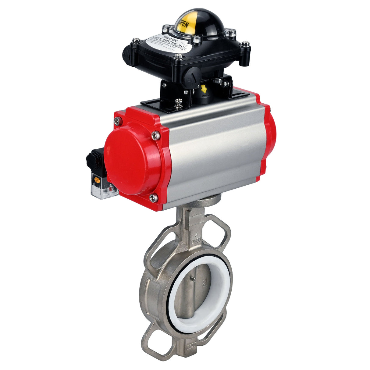 Vanne papillon d'eau Elephant 316l-316l-ptfe-da-4m310-110/220-apl210n, matériau du corps - acier inoxydable AISI 316L, matériau du disque - acier inoxydable AISI 316L, joint - PTFE, actionné par actionneur pneumatique