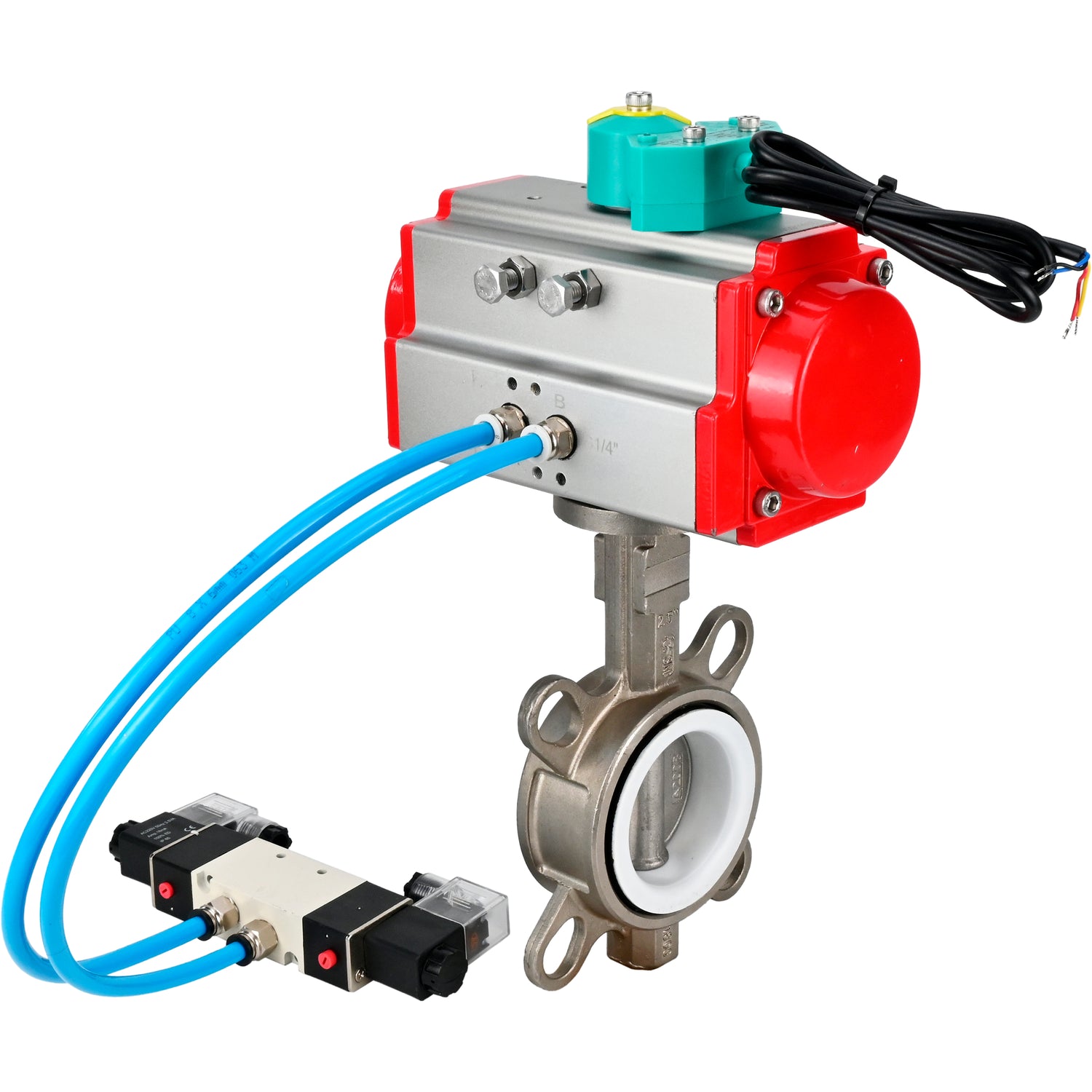 Disc rotary valves Elephant WBV3131P-2W-Fb-H DN50-250 16 bar body - 304 stainless steel, disc - 304 stainless steel, seal - PTFE, with pneumatic actuator PA-DA-XXX, pneumatic distributor 4V320-08 220V and ALS200D magnetic switch