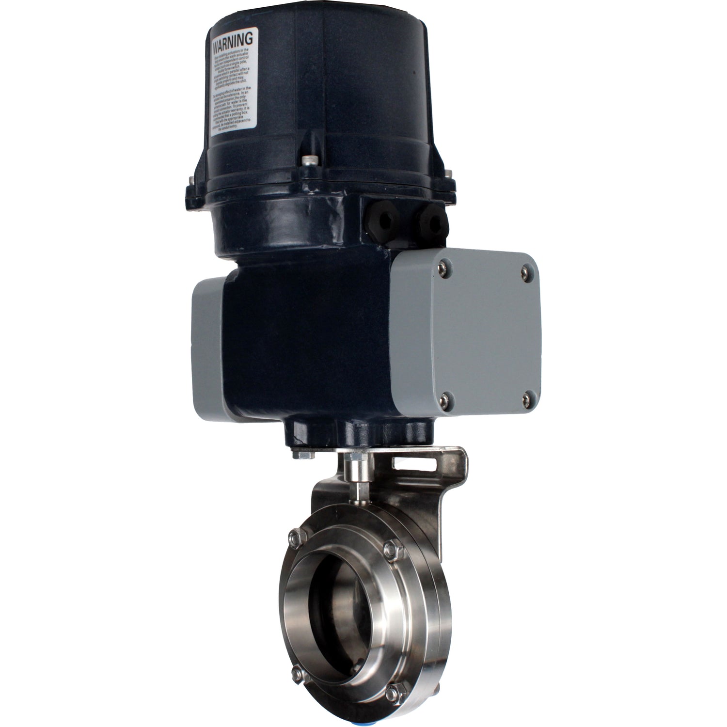 Butterfly valves Elephant WBV3131S-2W-C-H clumpy, body - food grade stainless steel AISI 304, disc - stainless steel AISI 304, seal - Silicon, with electric quarter turn actuator Elephant QTSA-N-EM-O0-220VAC