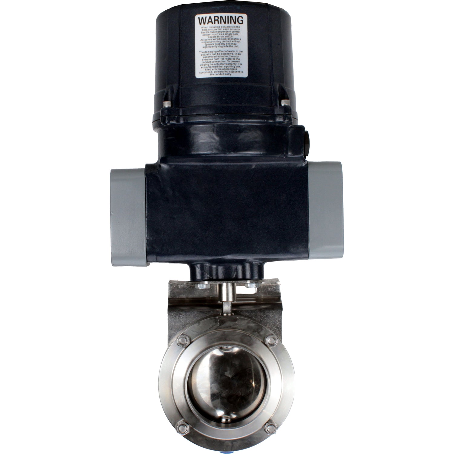 Butterfly valves Elephant WBV3131S-2W-C-H clumpy, body - food grade stainless steel AISI 304, disc - stainless steel AISI 304, seal - Silicon, with electric quarter turn actuator Elephant QTSA-N-EM-O0-220VAC