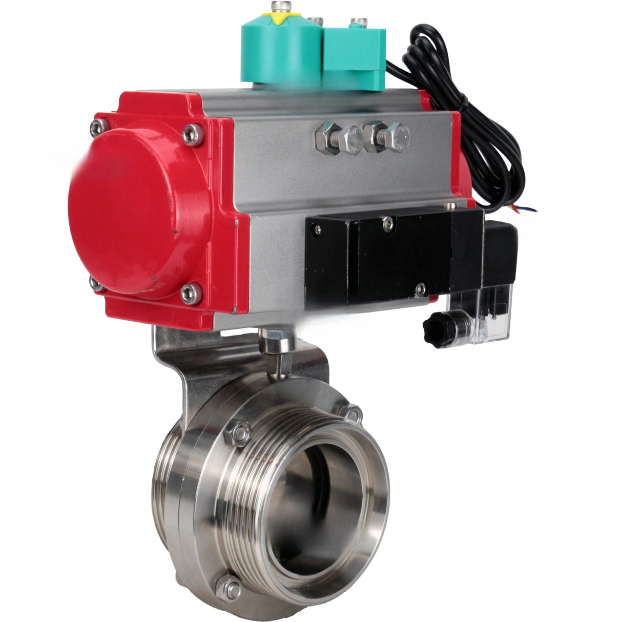 Disc rotary valves Elephant WBV3131S-2W-T-H DN15-100 10 bar threaded, food-grade stainless steel 304, seal - Silicon, with pneumatic actuator PA-DA-XXX, pneumatic distributor 4M310-08 NAMUR 220V and ALS200D magnetic switch