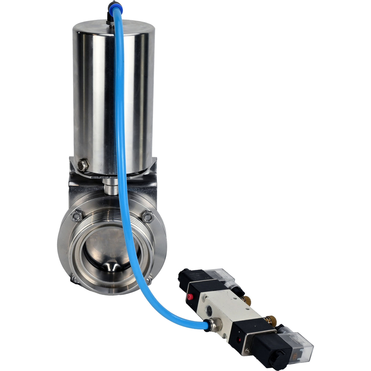 Water Butterfly valves Elephant WBV3131S-2W-T-H, body material - stainless steel AISI 304, seal - Silicon, with pneumatic actuator PA-SA-85, pneumatic distributor 4V320-08 220V